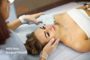 Woman having Hi-Fu to reduce wrinkles Tyne & Wear.