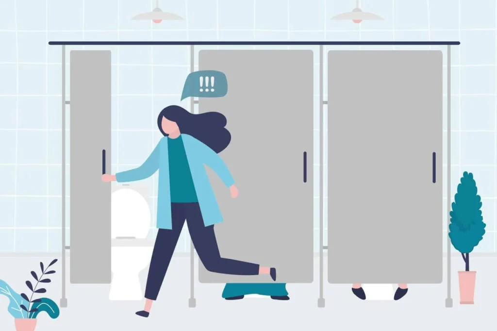 graphic of Urine incontinence Tyne & Wear woman running to the toilet.