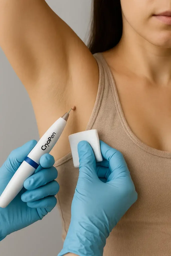 woman having cryopen to remove underarm skin tags Tyne & Wear