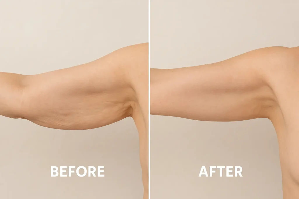 Picture of LA LIPO Tyne & Wear before and after results of skin tightening treatment on the upper arms.