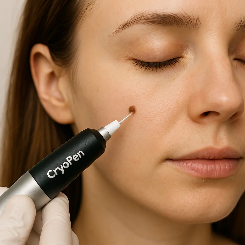 woman receiving facial mole removal Tyne & Wear using cryopen
